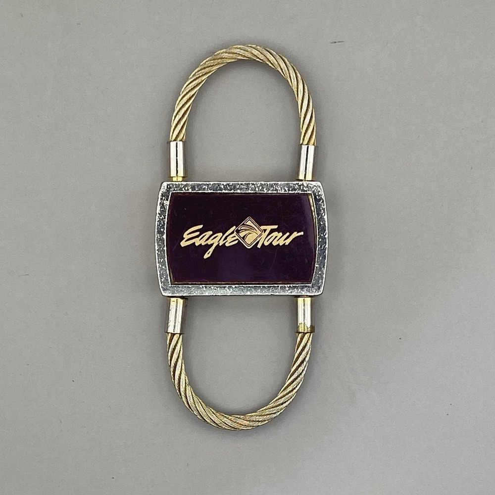 Eagle Tour Keychain Goldtone Dual Loop Keyring Advertising Logo Keytag Fob